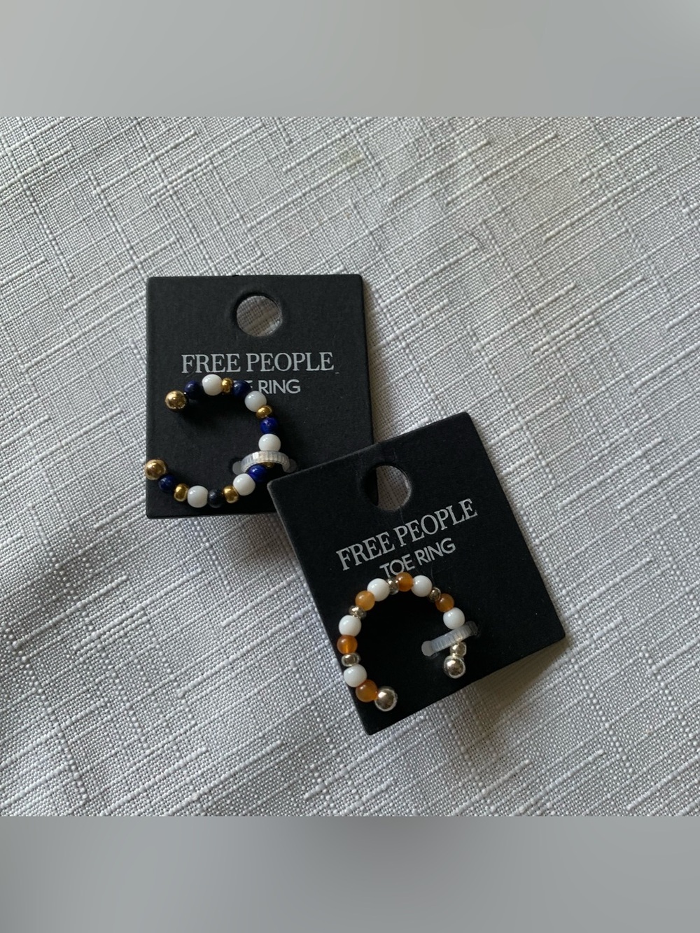 Free People White, Brown & Blue Beaded Toe Ring Set - Picture 2 of 7